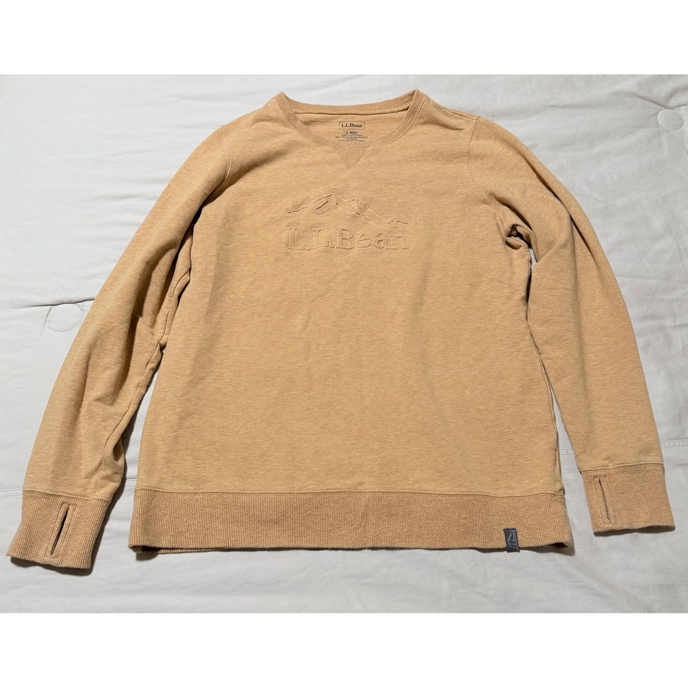 L L Bean Women L Katahdin Iron Works Sweatshirt Mustard Yellow Embossed Crewneck
